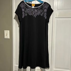 Ruby Rd. Black dress with purple design